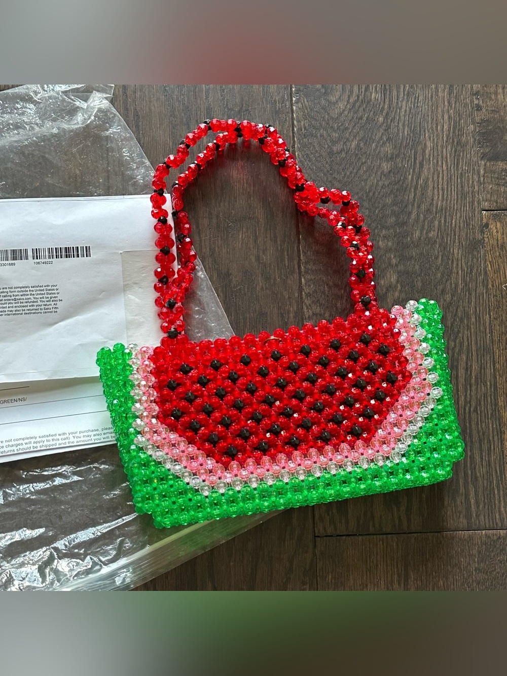Susan Alexandra Watermelon Dream Beaded Handle Bag